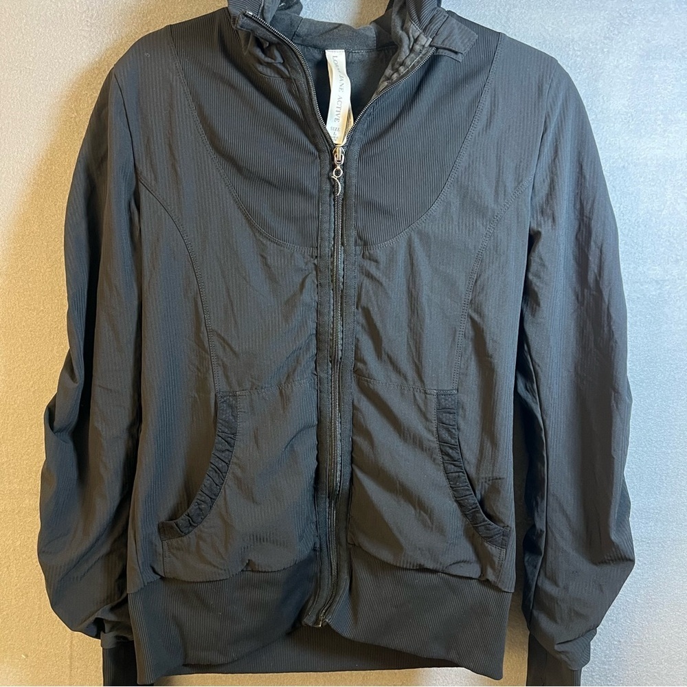 Lorna Jane Active Black Zip Up Ruched Athletic Jacket Sz Large